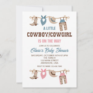 Western Cowboy Cowgirl könsbestämning Baby Shower Inbjudningar