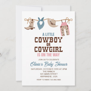 Western Cowboy Cowgirl könsbestämning Baby Shower Inbjudningar