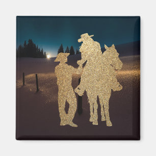 Western Cowboy Cowgirl par with Horse Magnet