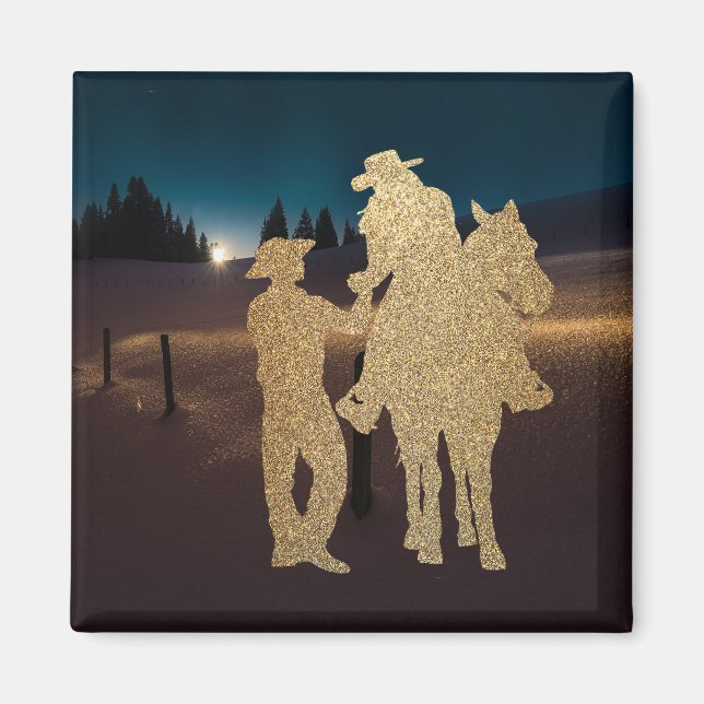 Western Cowboy Cowgirl par with Horse Magnet (Framsidan)