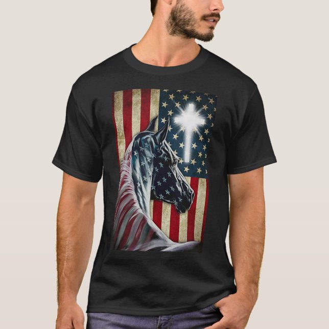 Western Cowboy Cowgirl Patriot Horse Jesus Kor U T Shirt (Framsida)