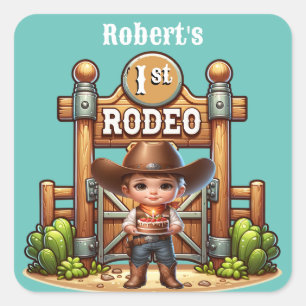 Western Cowboy First Rodeo Birthday-Anpassningsbar Fyrkantigt Klistermärke