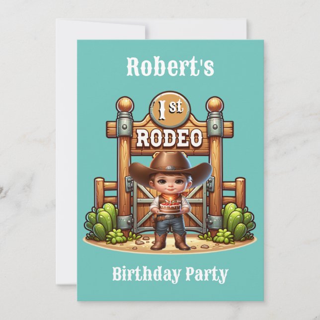 Western Cowboy First Rodeo Birthday-Anpassningsbar Inbjudningar (Framsida)