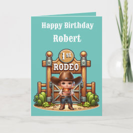 Western Cowboy First Rodeo Birthday-Anpassningsbar Kort