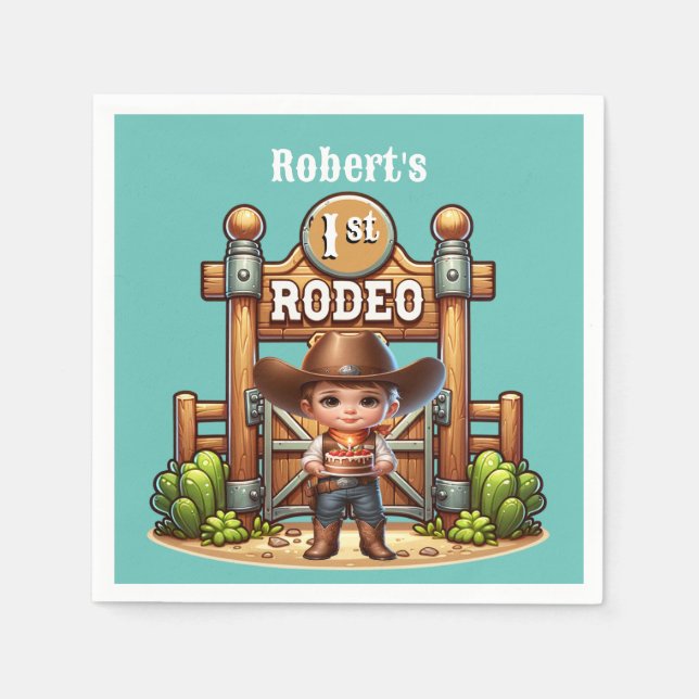 Western Cowboy First Rodeo Birthday-Anpassningsbar Pappersservett (Framsidan)