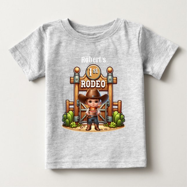 Western Cowboy First Rodeo Birthday-Anpassningsbar T Shirt (Framsida)
