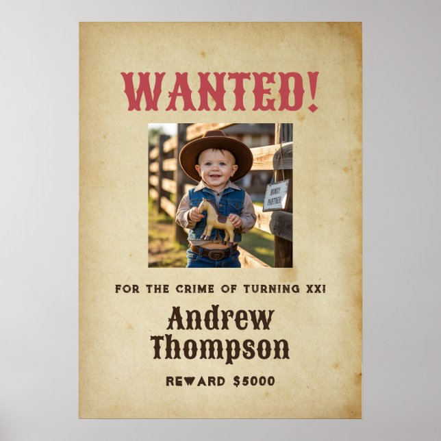 Western Cowboy Födelsedag Efterlyst Poster (Framsidan)