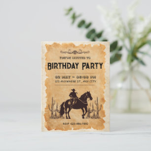 Western Cowboy Första Födelsedagsinbjudan Vykort
