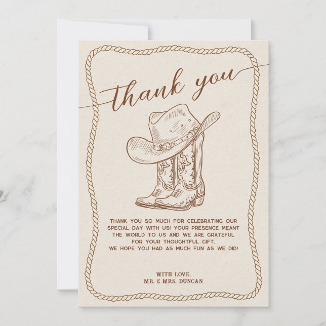 Western Cowboy Hat and Boots Photo Thank You Card Inbjudningar (Framsida)