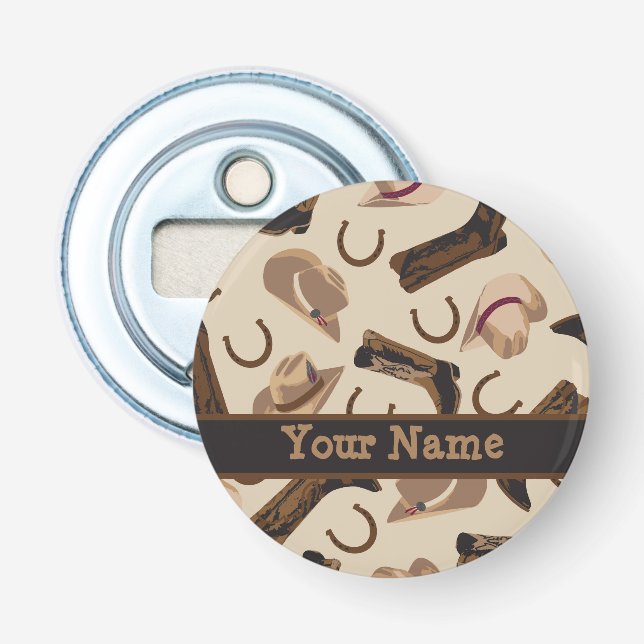 Western Cowboy Hat Boots Black Beige Namn Flasköppnare (Framsidan)