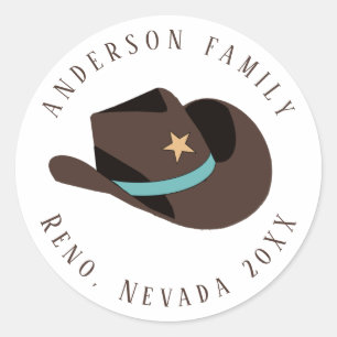 Western Cowboy Hat Familjeåterträff ID1318 Runt Klistermärke