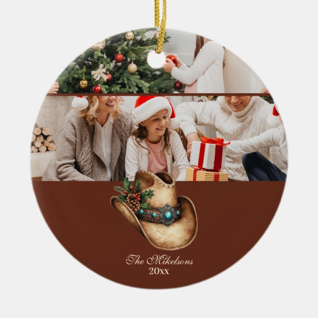 Western Cowboy Hat Jul Julgransprydnad Keramik (Framsidan)