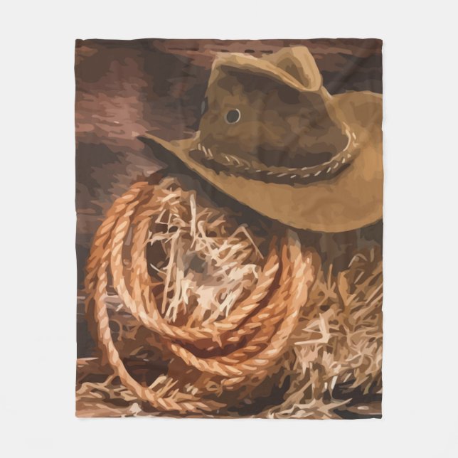 Western Cowboy Hat Lasso Horse Art Fleecefilt (Framsidan)