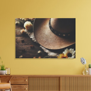 Western Cowboy Hat med Blommigtar Canvastryck