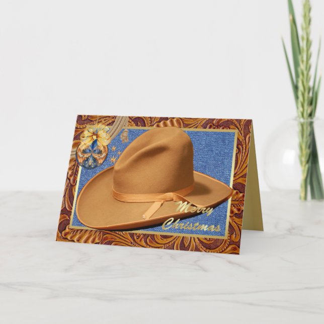 Western Cowboy Hat Rope Leather God jul Helgkort (Framsida)