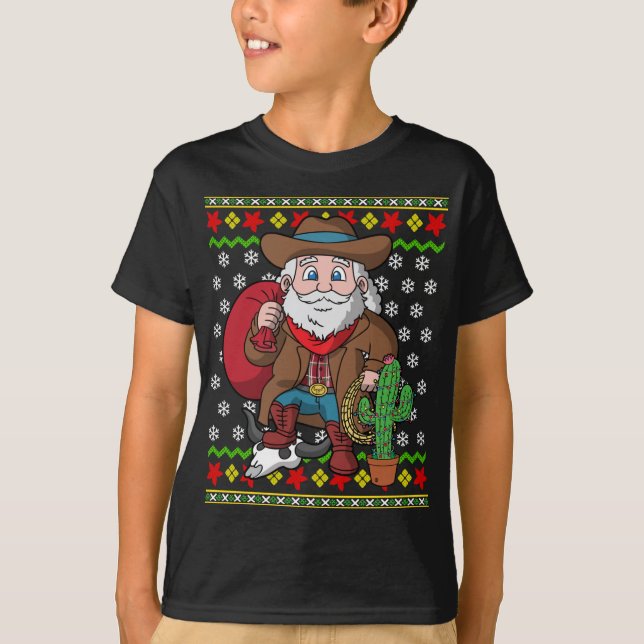 Western Cowboy Jultomten Ugly jul Sweater T Shirt (Framsida)