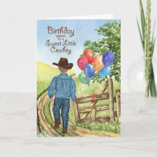 Western Cowboy med Balloon Boy's Birthday Kort