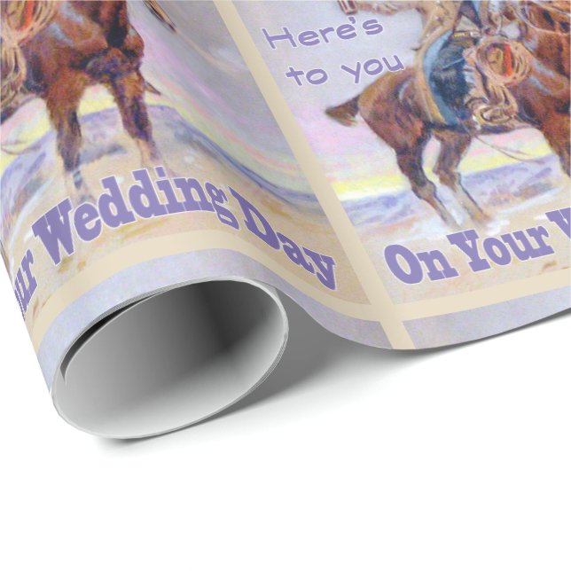 Western Cowboy on Horse Bröllop Toast Gift Wrap Presentpapper (Rullad Hörn)