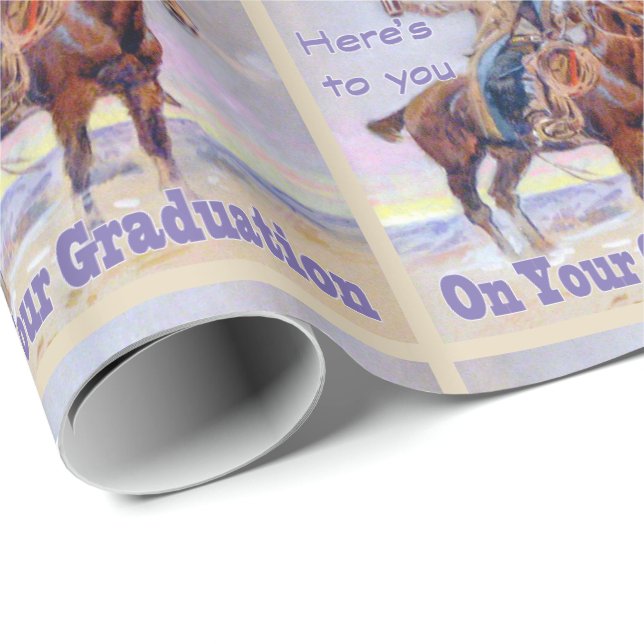 Western Cowboy on Horse Studenten Toast Gift Wrap Presentpapper (Rullad Hörn)