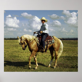 Western Cowboy på Palomino Horse Poster