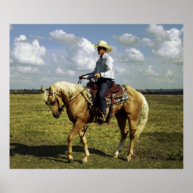 Western Cowboy på Palomino Horse Poster (Framsidan)