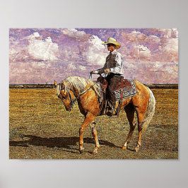Western Cowboy på Palomino Horse Poster