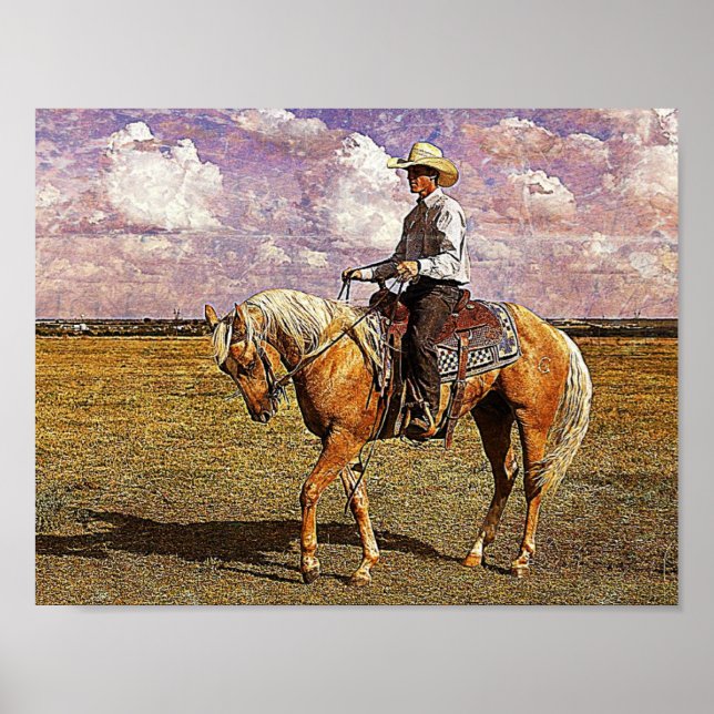 Western Cowboy på Palomino Horse Poster (Framsidan)