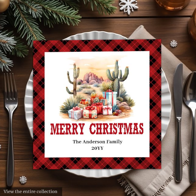 Western Cowboy Red Plaid Christmas Napkins Pappersservett (Western Cowboy Red Plaid Christmas Napkins)