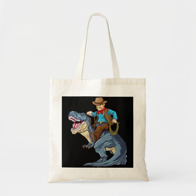 Western Cowboy Riding T Rex Dinosaur Vilda western Tygkasse (Framsidan)