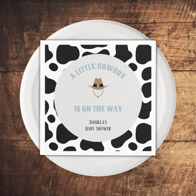 Western Cowboy Rodeo Cow Print Boy Shower Pappersservett (little cowboy baby shower napkins cowprint western wild west rodeo)