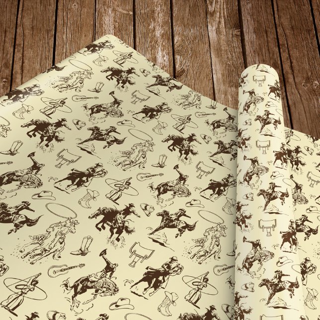 Western Cowboy Rodeo Mönster Beige Presentpapper (Skapare uppladdad)