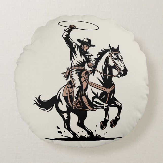 Western Cowboy Rodeo Rund Kudde (Framsidan)