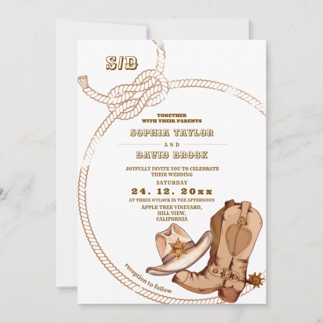 Western Cowboy Rustic Wedding  Inbjudningar (Framsida)