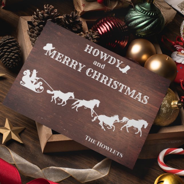 Western Cowboy Santa Sled Horse Helgdag Julkort (Skapare uppladdad)