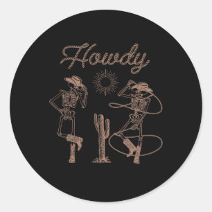 Western Cowboy Skeleton Dancing Howdy Halloween Runt Klistermärke