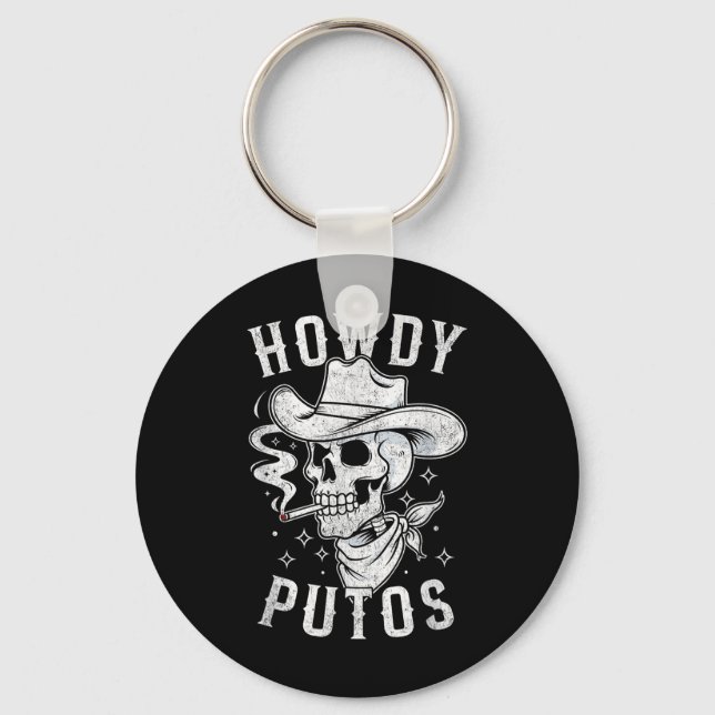 Western Cowboy Skull Hola Howdy Putos Spain Slan Nyckelring (Framsida)
