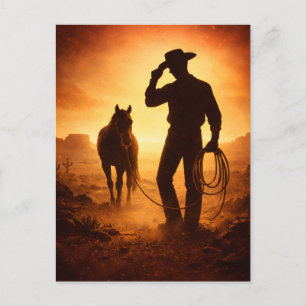Western Cowboy Solnedgångs vykort