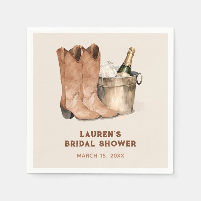 Western Cowboy Stövlar & Bubbly Bröllopsdusch Pappersservett (Framsidan)