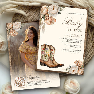 Western Cowboy Stövlar Foto QR-kod Baby Shower Inbjudningar