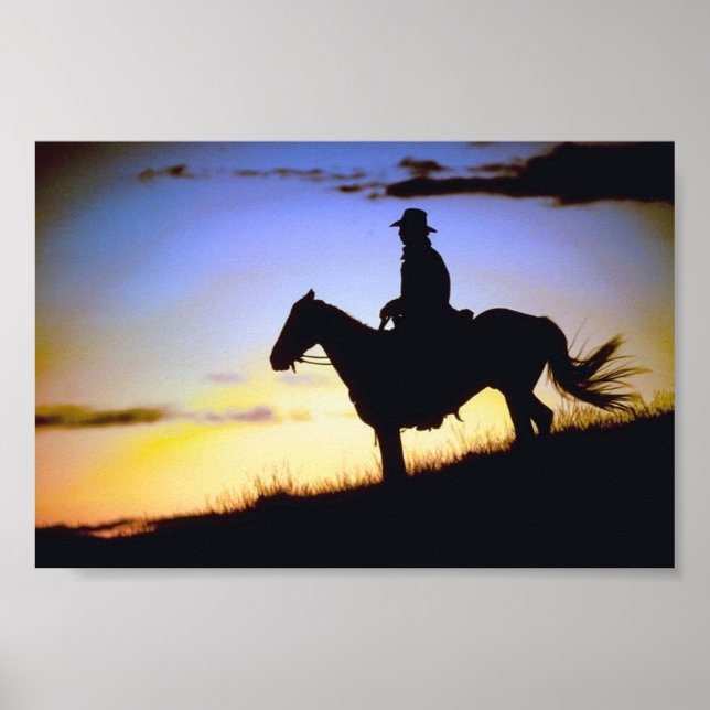 Western Cowboy Sunset Silhouette Poster (Framsidan)