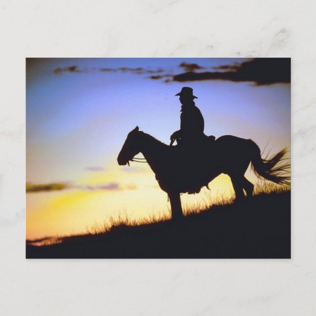 Western Cowboy Sunset Silhouette Vykort (Framsida)