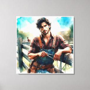 Western Cowboy Watercolor Sträckt Canvastryck