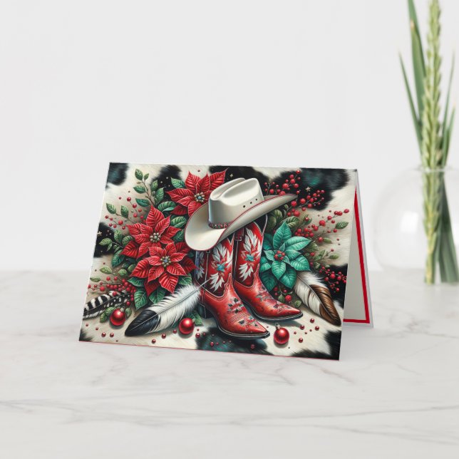 Western Cowboyboots Blommigt Kow Dölj jul Kort (Framsida)
