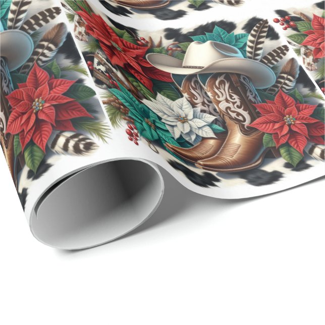 Western Cowboyboots Blommigt Kow Dölj jul Presentpapper (Rullad Hörn)