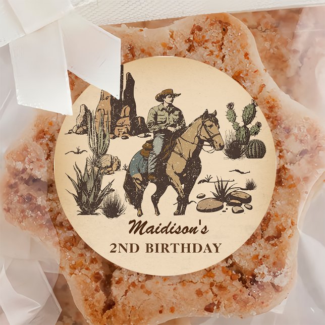 Western CowboyFödelsedagsfest Runt Klistermärke (Skapare uppladdad)