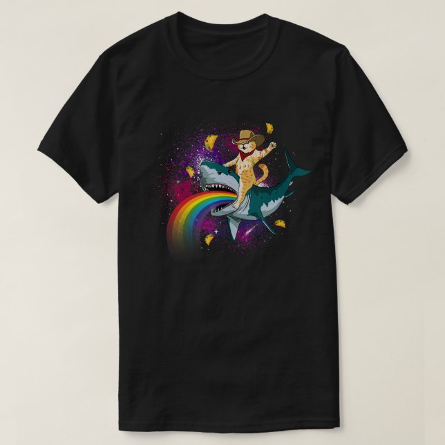 Western Cowboykatt rida en haj i Taco Space Ra T Shirt (Design framsida)