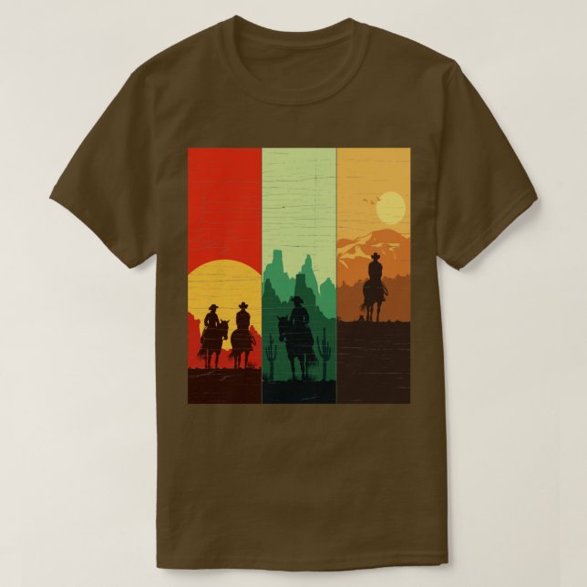 Western Cowboyridhäst i solnedgång m T Shirt (Design framsida)
