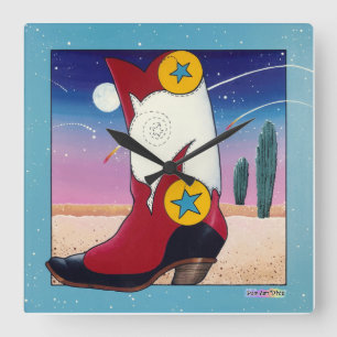 Western Cowboys Boot WALL CLOCK för komprimerad st Fyrkantig Klocka