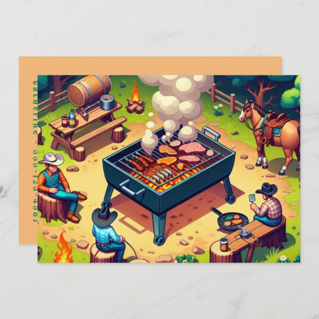 Western Cowboys Matlagning Grillning Anpassad  Inbjudningar (Fram/baksida)