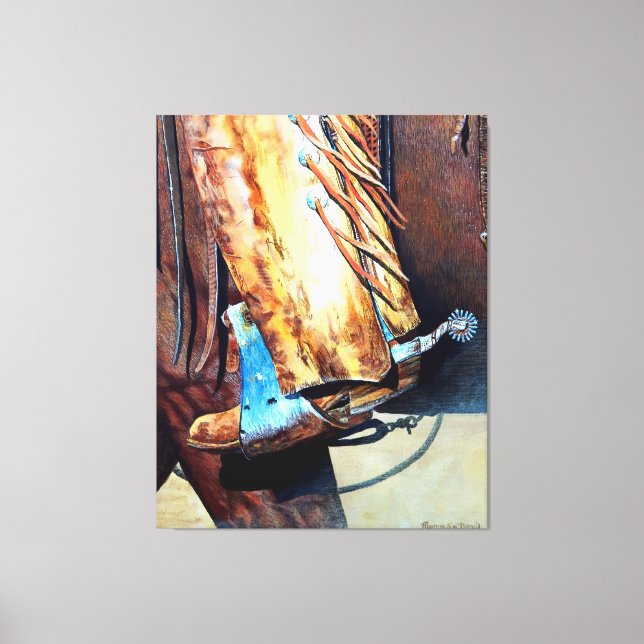 Western cowboystövel och rodeohäst, cartooned canvastryck (Framsida)